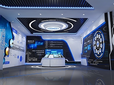 付费现代科技展厅su模型下载_草图大师科技展厅模型